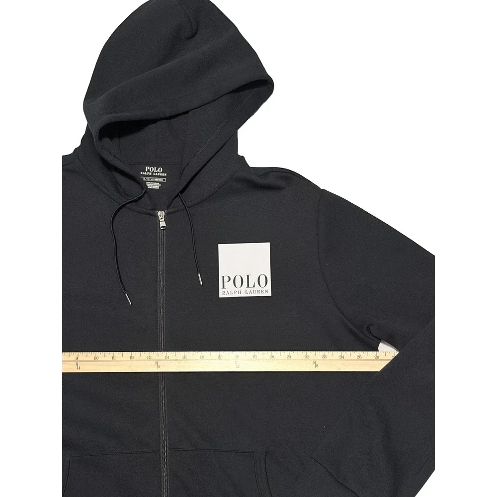 Polo Ralph Lauren Mens XL Double-Knit Full-Zip Back Logo Hoodie Spellout Black